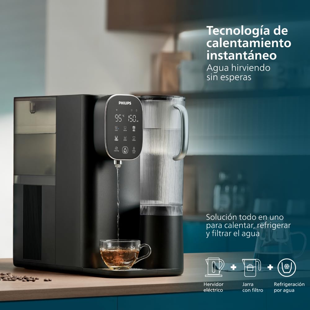 Philips Water Dispensador sobremesa de ósmosis inversa ADD6912BK/10, elimina hasta 110 sustancias, agua fría, caliente y a temperatura ambiente, vida útil del filtro 1 año