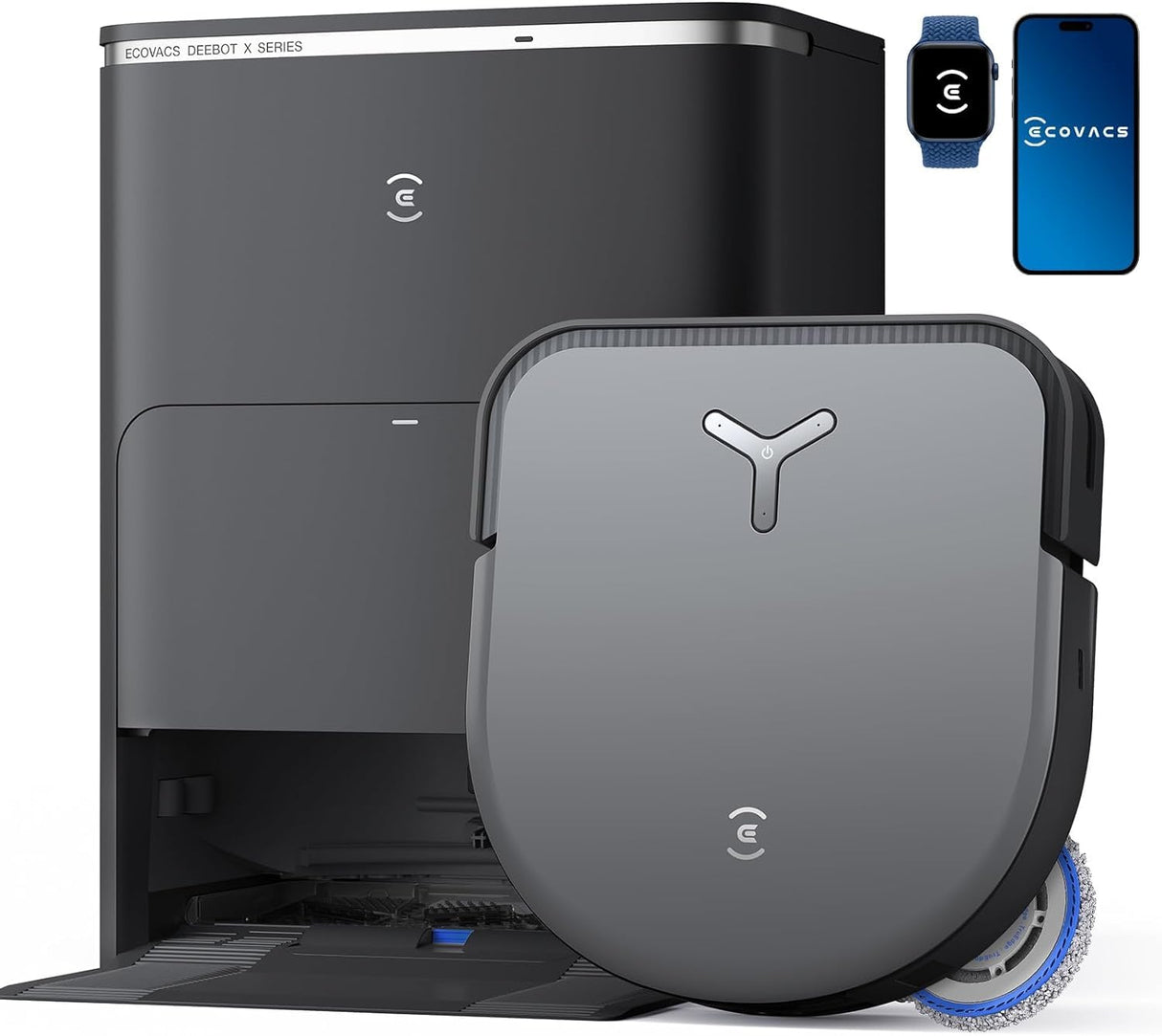 ECOVACS Robot Aspirador Lavador DEEBOT X5 Omni, Aspirador Robot con estación, 12800Pa, ZeroTangle, Limpieza húmeda adaptativa TruEdge, Lavado con Agua Caliente a 70 °C, elevación de Las Almohadillas