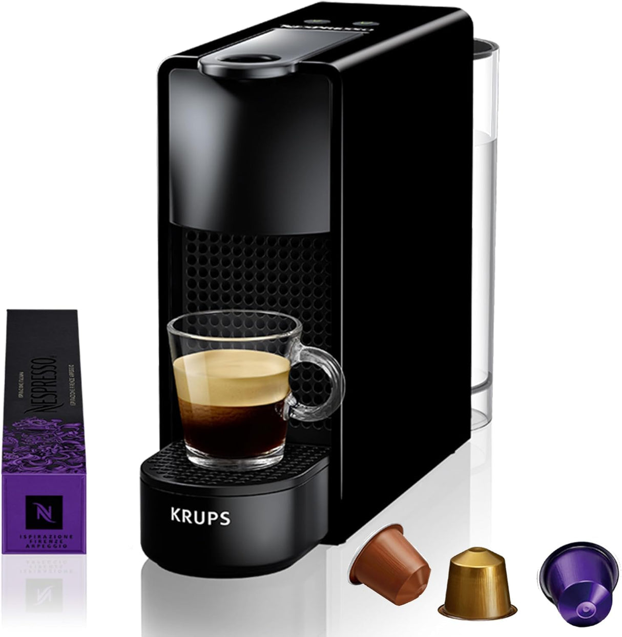 Nespresso Intenso Krups Essenza Mini XN1108 - Cafetera de cápsulas 19 bares, 2 programas de café, tamaño ultracompacto y función de autoapagado, Negro