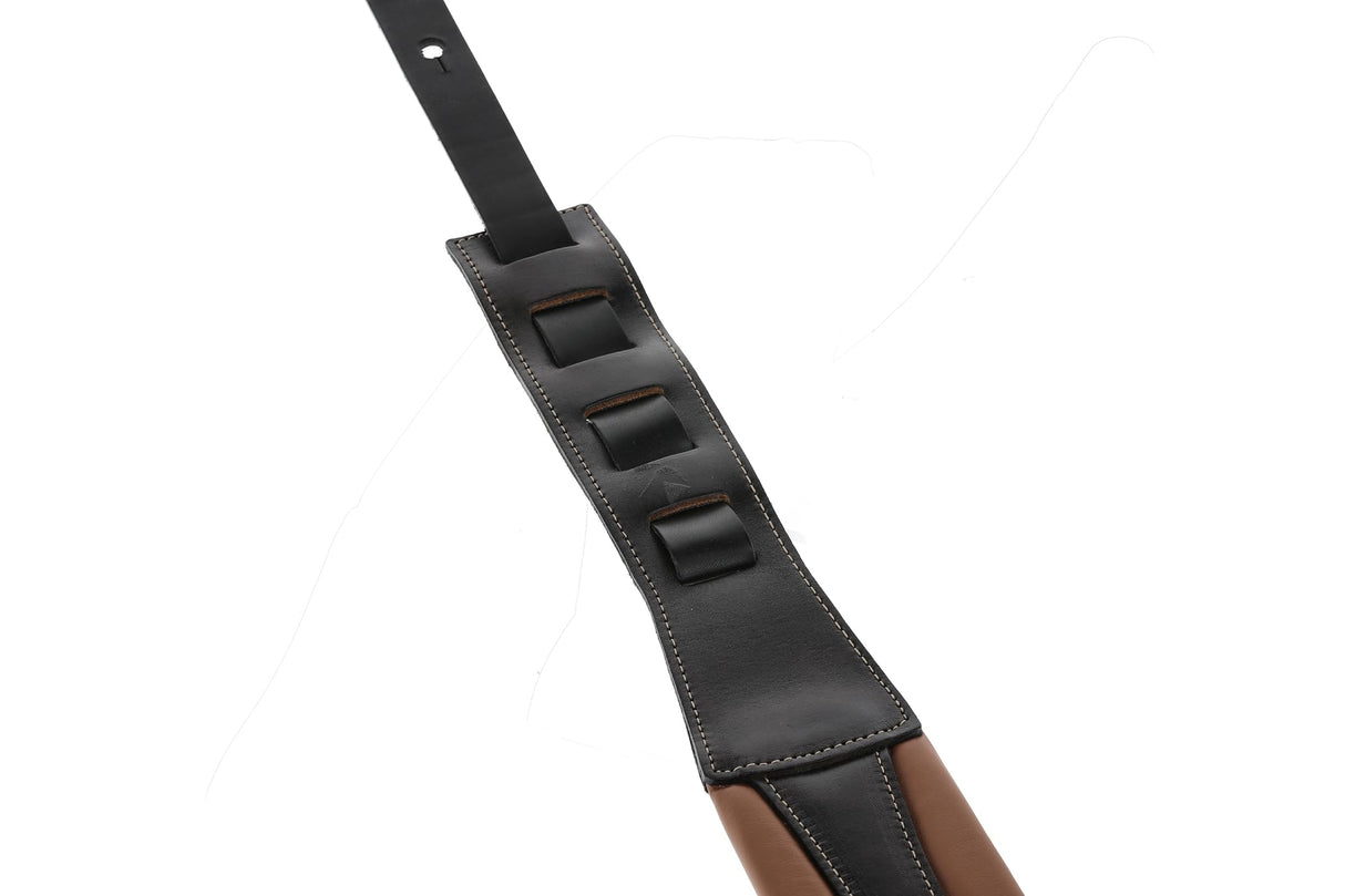 GEWA Correa para guitarra serie Prestige, cuero auténtico, ancho 85 mm, largo 103-139 cm, cierres de seguridad - cromados, marrón/negro - marrón/negro, 1 par de cierres de seguridad F&S incluidos