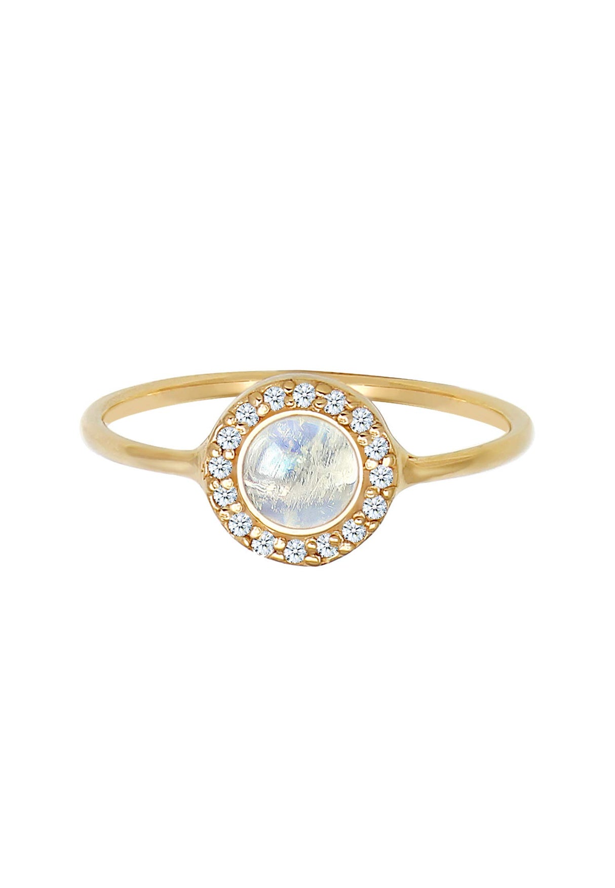 Elli Anillo Mujer Compromiso con Piedra Lunar y Diamante (0,08 ct) en Oro Amarillo 585
