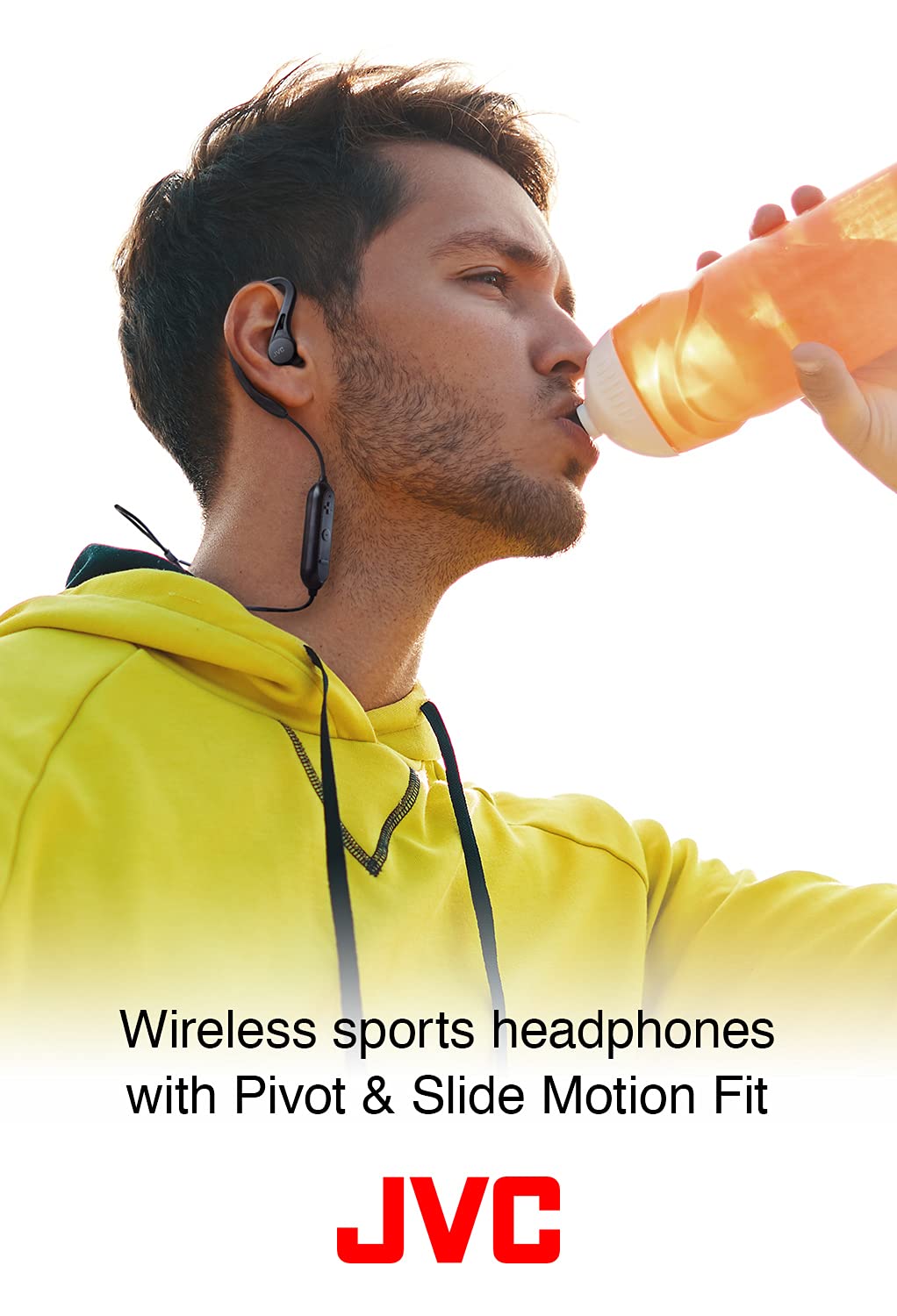 JVC HA-EC25W-B-U. Auriculares Deportivos con Ajuste Seguro y cómodo. hasta 6,5 Horas de batería. Resistente al Sudor. Cable antienredos. Bluetooth. Color Negro