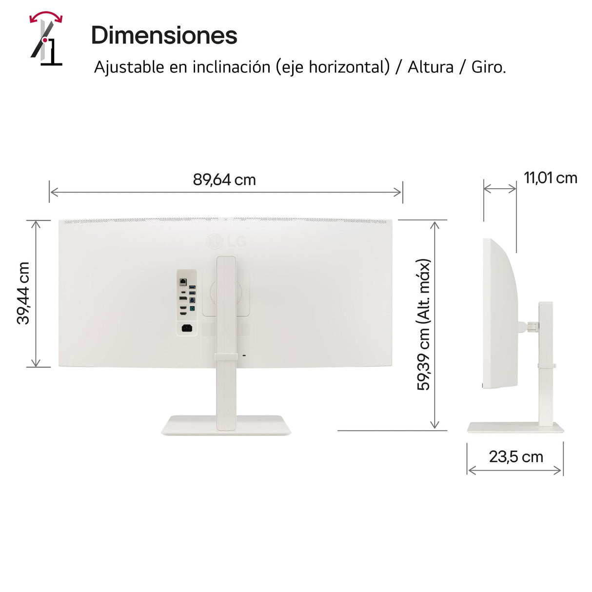LG 38WR85QC-W - Monitor Ultrawide WQHD+ (3840x1600), Panel Curvo, Pantalla IPS, 144Hz, 21:9, Display, HDR600, USB-C, HDMI 2.1, Blanco