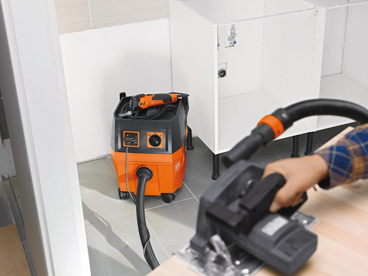 FEIN Dustex 35 L, Aspirador para seco y húmedo de gran potencia con conexión de herramientas eléctricas para el uso en taller y obra con cable con conector 7.5 m,