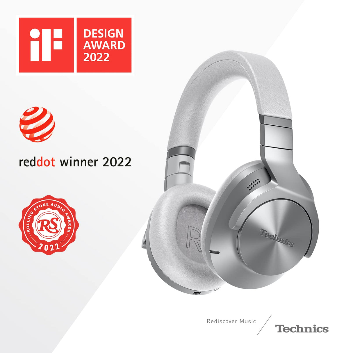 Technics EAH-A800E-S Auriculares Inalámbricos Bluetooth Over Ear, con Cancelación de Ruido y Micrófono, Hasta 50 Horas de Reproducción, Plata