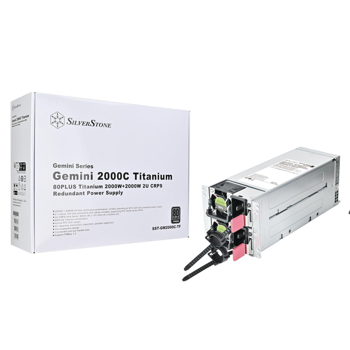 SilverStone Gemini 2000C Titanium, 80PLUS Titanium 2000W+2000W 2U CRPS Redundantes Netzteil, SST-GM2000C-TF
