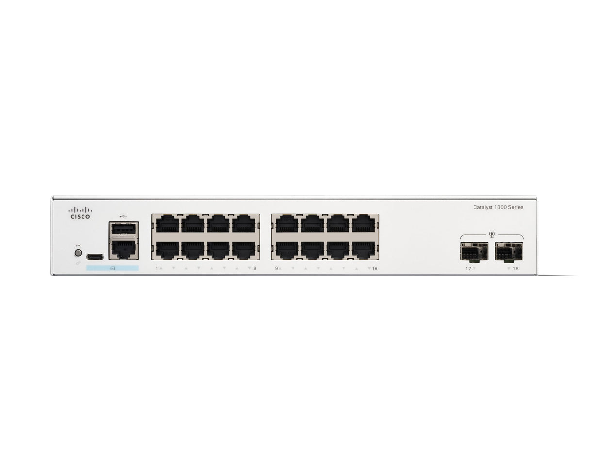 Cisco Switch administrado Cisco Catalyst 1300-16T-2G, GE de 16 Puertos, SFP GE 2x1, protección Limitada de por Vida (C1300-16T-2G)
