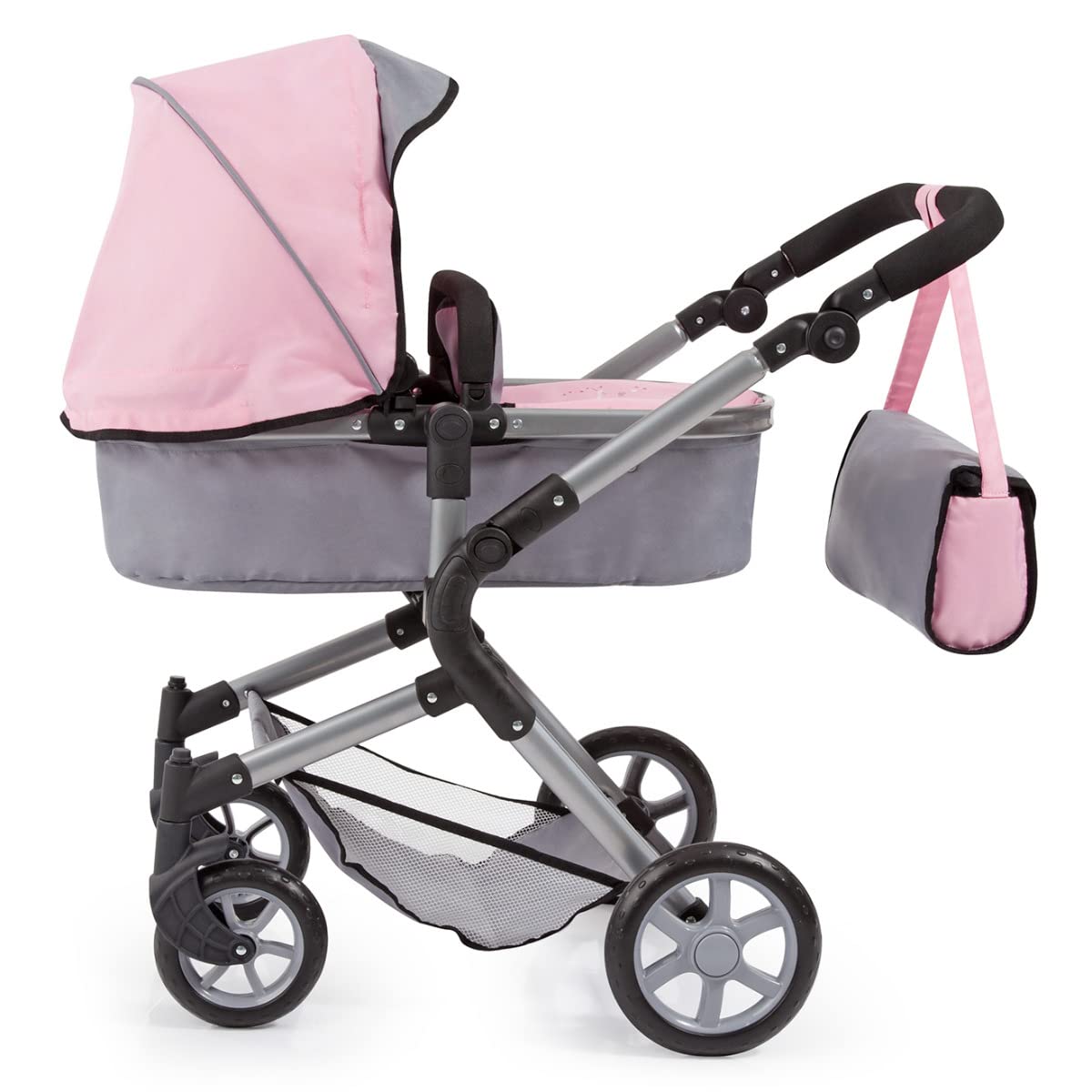 Bayer Design-18108AA Cochecito de Muñecas City Neo con Bolso Cambiador, Transformable, altura regulable, plegable, moderno, color gris, rosa con hada, Small (18108AA)