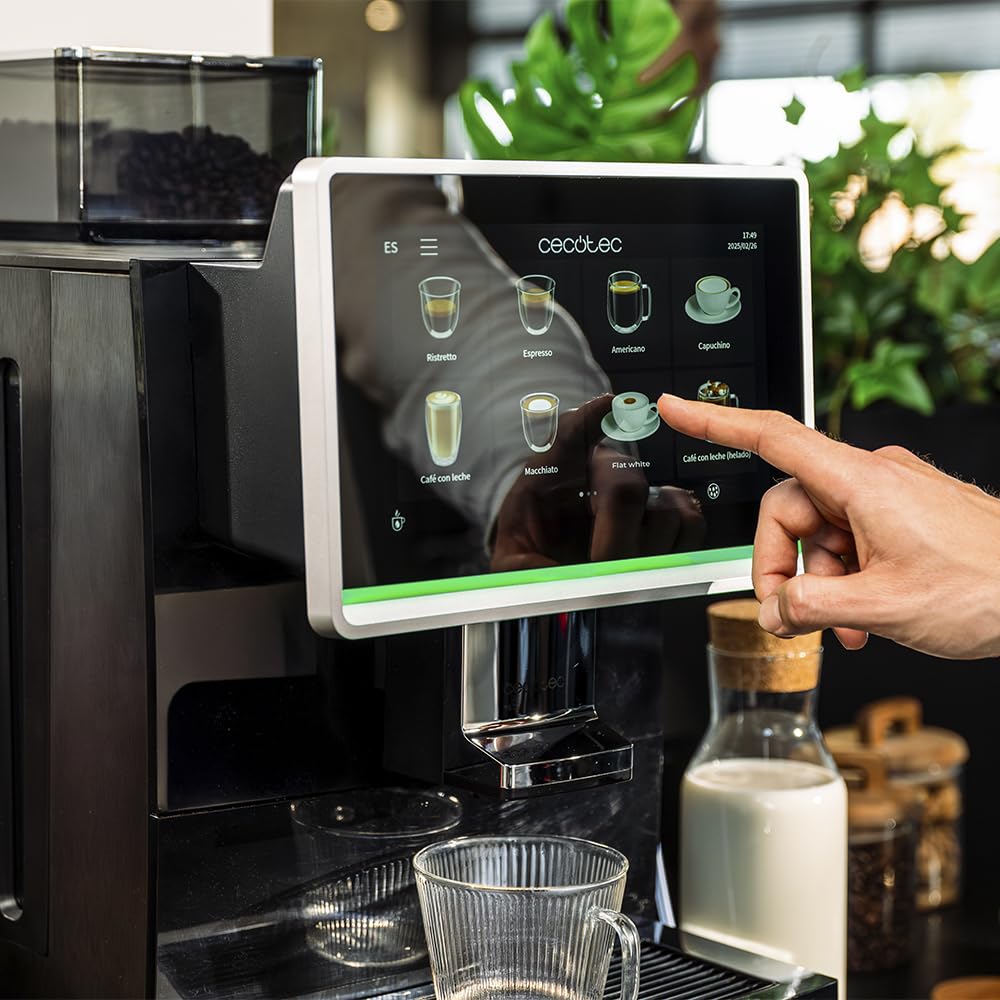 Cecotec Cafetera Superautomática Comercial Cremmaet Coffice. 2900W, Pantalla Táctil, Molido Uniforme, 1 Molinillo, 26 Bebidas, Depósito de Café en Grano 1Kg, Depósito de Agua de 2L