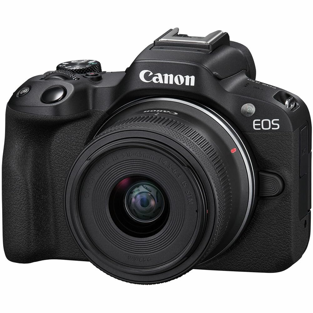 Canon EOS R50 Creator Kit - Cámara Mirrorless + Objetivo RF-S 18-45 mm F4.5-6.3 IS STM + Trípode + Micrófono + Memoria 32GB| APS-C (24,2 MP) -4 EV, Vídeo 4K 30 fps, Dual Pixel CMOS AF II, Negro
