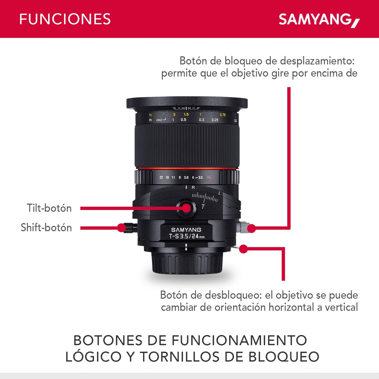 Samyang F1110903101 - Objetivo fotográfico DSLR para Nikon (Distancia Focal Fija 24mm, Apertura f/3.5-22 T/S ED AS UMC, diámetro Filtro: 82mm), Negro