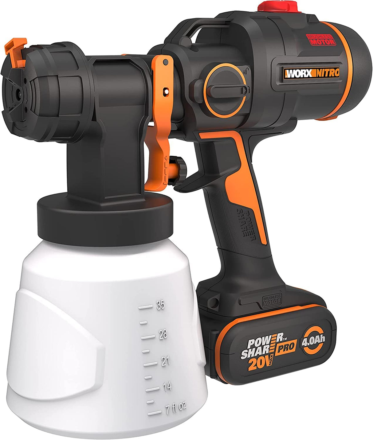 WORX WX020 Nitro - Sistema de pulverización de Pintura con batería (20 V, Potente Motor sin escobillas, 3 pulverizadores y 4 tamaños de Boquilla, fácil Limpieza, pulverización Uniforme, Incluye