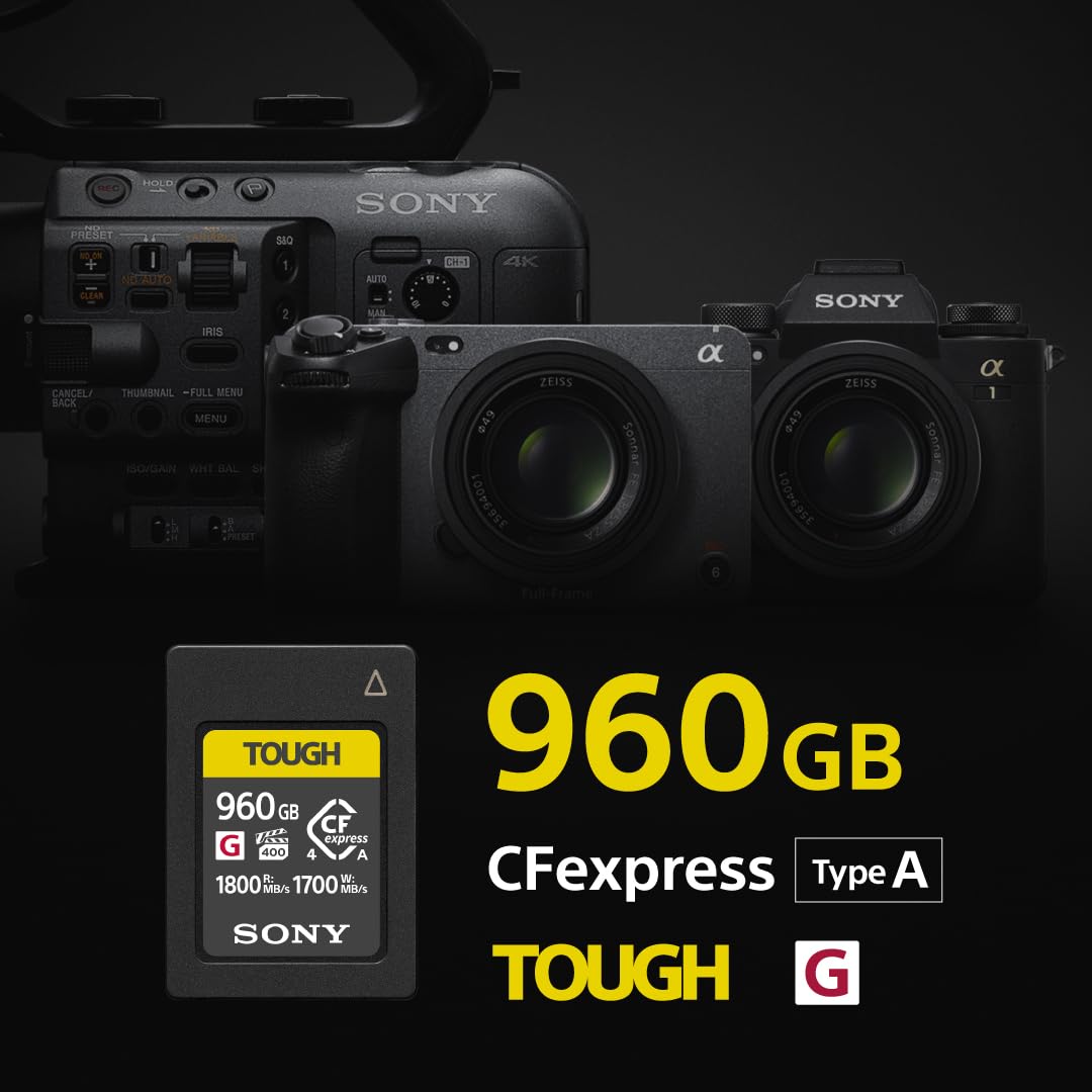 Sony CEA-G960T Tarjeta de Memoria Flash Cfexpress Tipo A Tough de 960 GB, VPG400 Serie G de Alta Velocidad con garantía de Rendimiento de vídeo (1800 MB/s de Lectura y 1700 MB/s de Escritura)