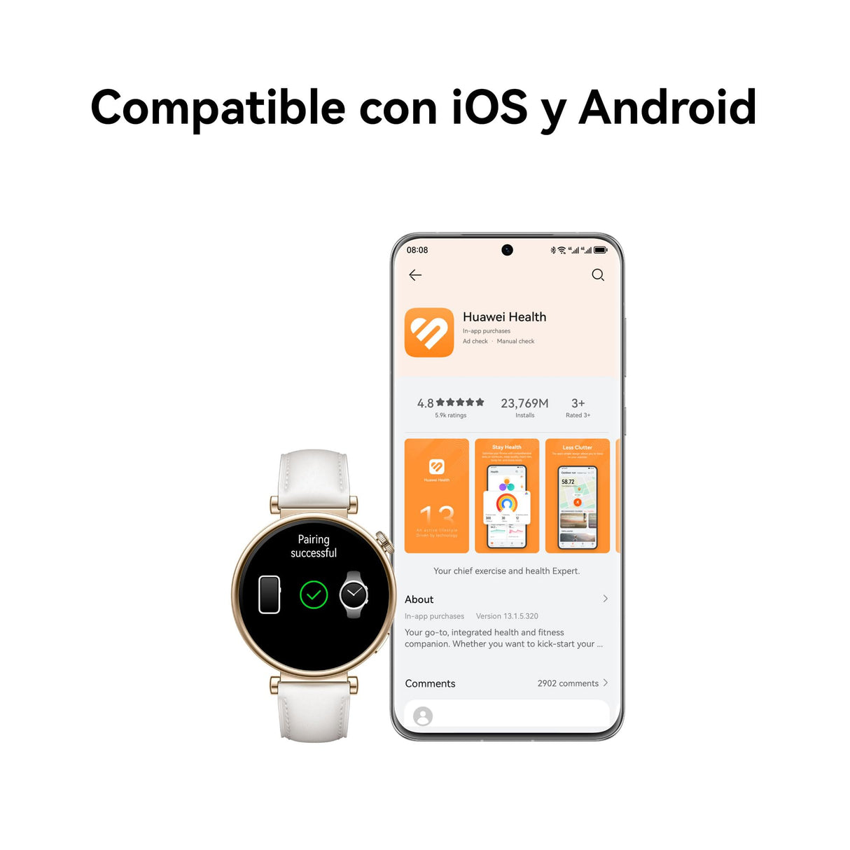 HUAWEI Watch GT 4 46mm Smartwatch, hasta 2 semanas de batería, iOS & Android, gestión de calorías, Seguimiento Profesional de la Salud, SpO2, GPS, versión española, Negro