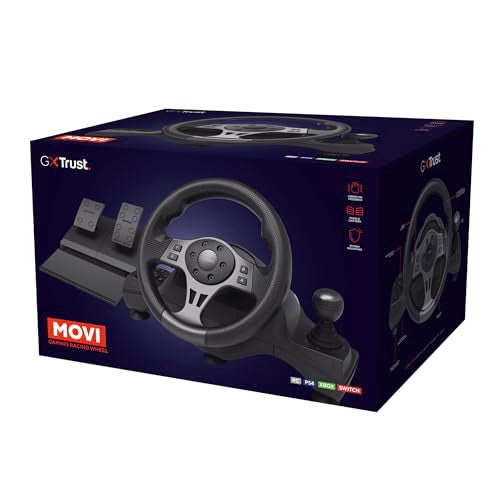 Trust GXT 289 Movi Volante de Carreras PC, Xbox Series X/S, PS4, Nintendo Switch, con Pedales, Levas de Cambio, Palanca de Cambios, Vibración, Racing/Farming Simulator / F1 / Gran Turismo