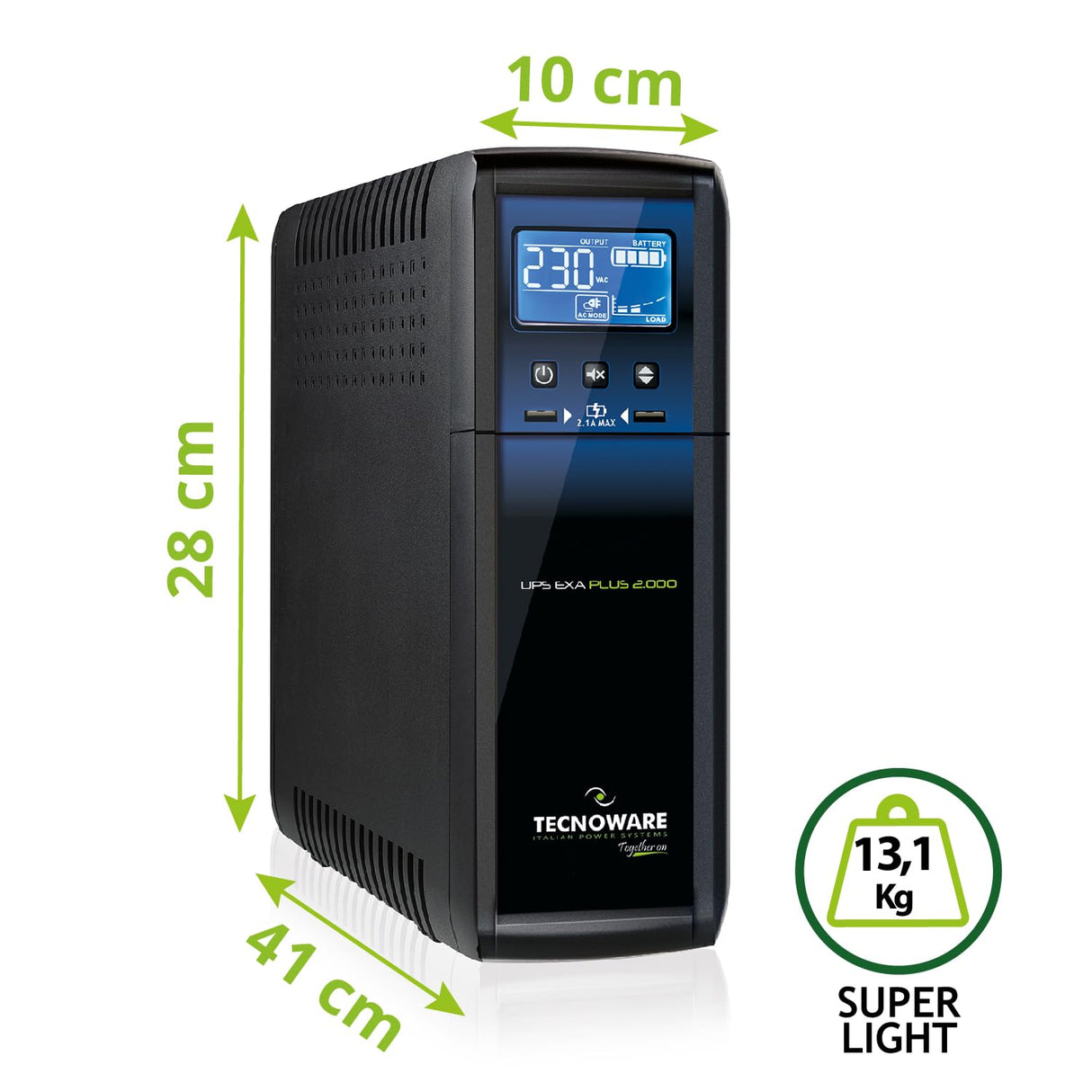 Tecnoware UPS EXA PLUS 2000, Sistema de Alimentación Ininterrumpida 2000VA, Protección contra apagón para Professional PC y Consola Gaming, AVR, USB, Autonomía 20min PC Gaming-50min Consola Gaming