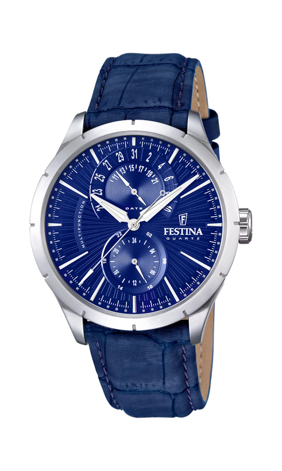 Reloj FESTINA para Hombre F16573/7 Correa Clasico Caja de Acero Inoxidable 316l Plateado Correa de Cuero Azul