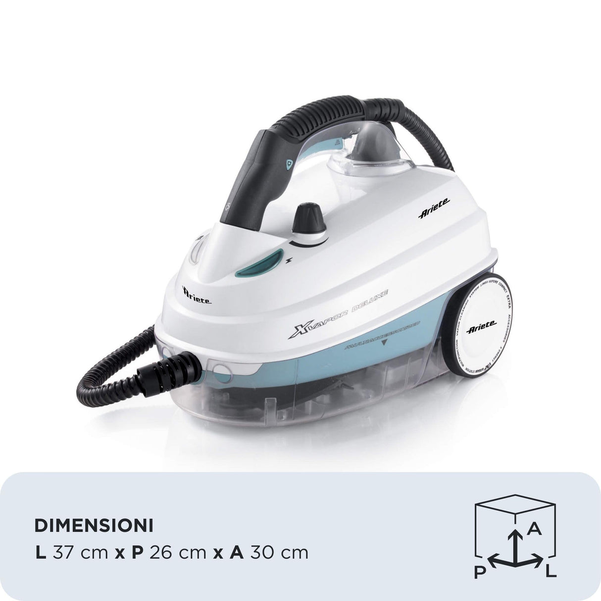 Ariete 4146 Limpiadora de Vapor, 5 Bars de Presión, Potencia 1500 W, Autonomía 55 min., color blanco y detalles en azul