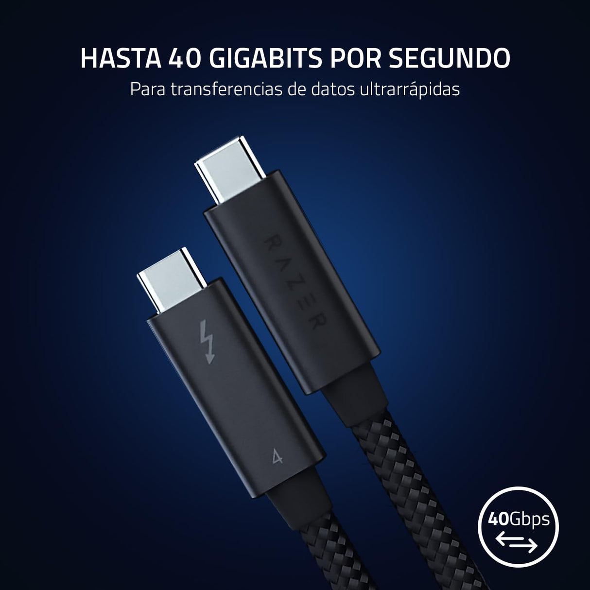 Razer Cable Thunderbolt 4 - Cable Thunderbolt de alto rendimiento (40 GB/s, resolución de hasta 8K, carga de 100W, compatible con Thunderbolt 3) Negro | 2.0M
