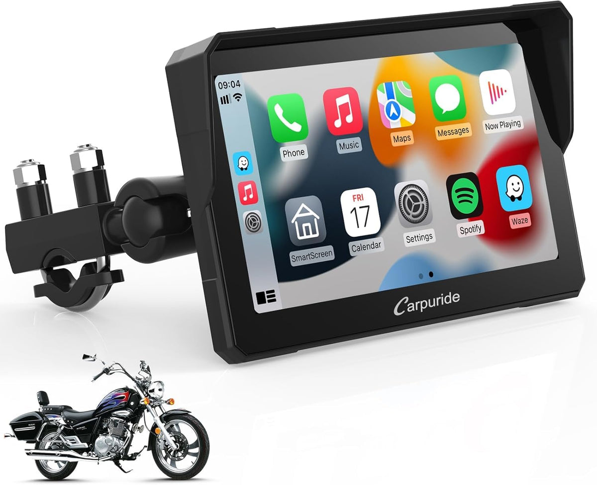 Carpuride W702 Pantalla GPS 7 Pulgadas CarPlay para Motocicleta - CarPlay Inalámbrico y Android Auto, Pantalla Táctil Impermeable, Bluetooth Dual, Navegación, Siri.