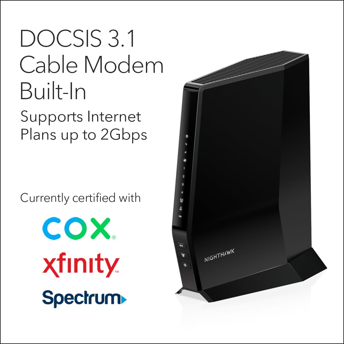 NETGEAR Nighthawk WiFi 6 Cable módem Router CAX30 Compatible con Xfinity, Spectrum, y Cox, AX2700 (hasta 2,7 Gbps) DOCSIS 3.1