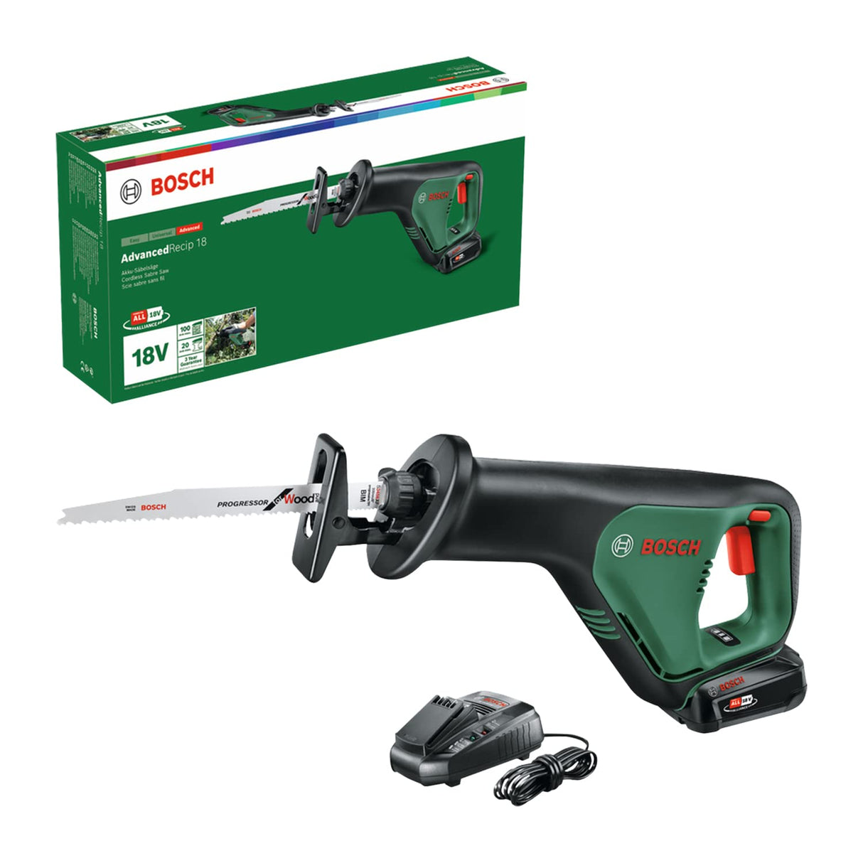 Bosch Home and Garden sierra sable a batería AdvancedRecip 18 (1 batería 2,5Ah, sistema de 18 V, en caja) Forrest Green