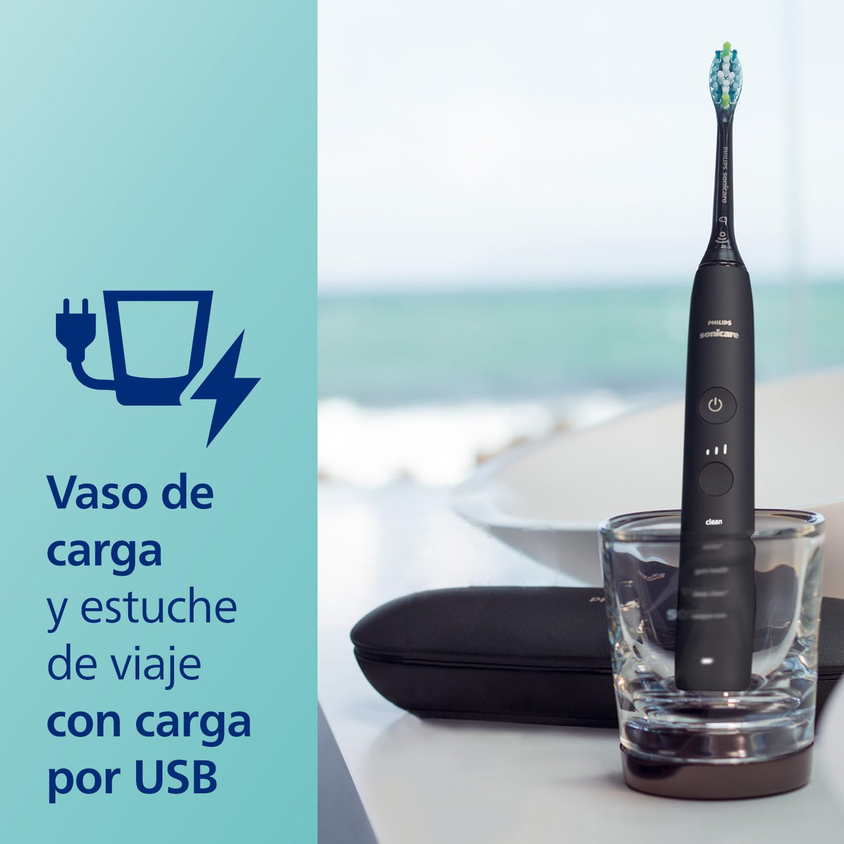 Philips Sonicare DiamondClean 9000 cepillo dental eléctrico, cepillo dental sónico con aplicación, sensor de presión, 4 modos de cepillado, 3 niveles de intensidad, negro, modelo HX9911/09