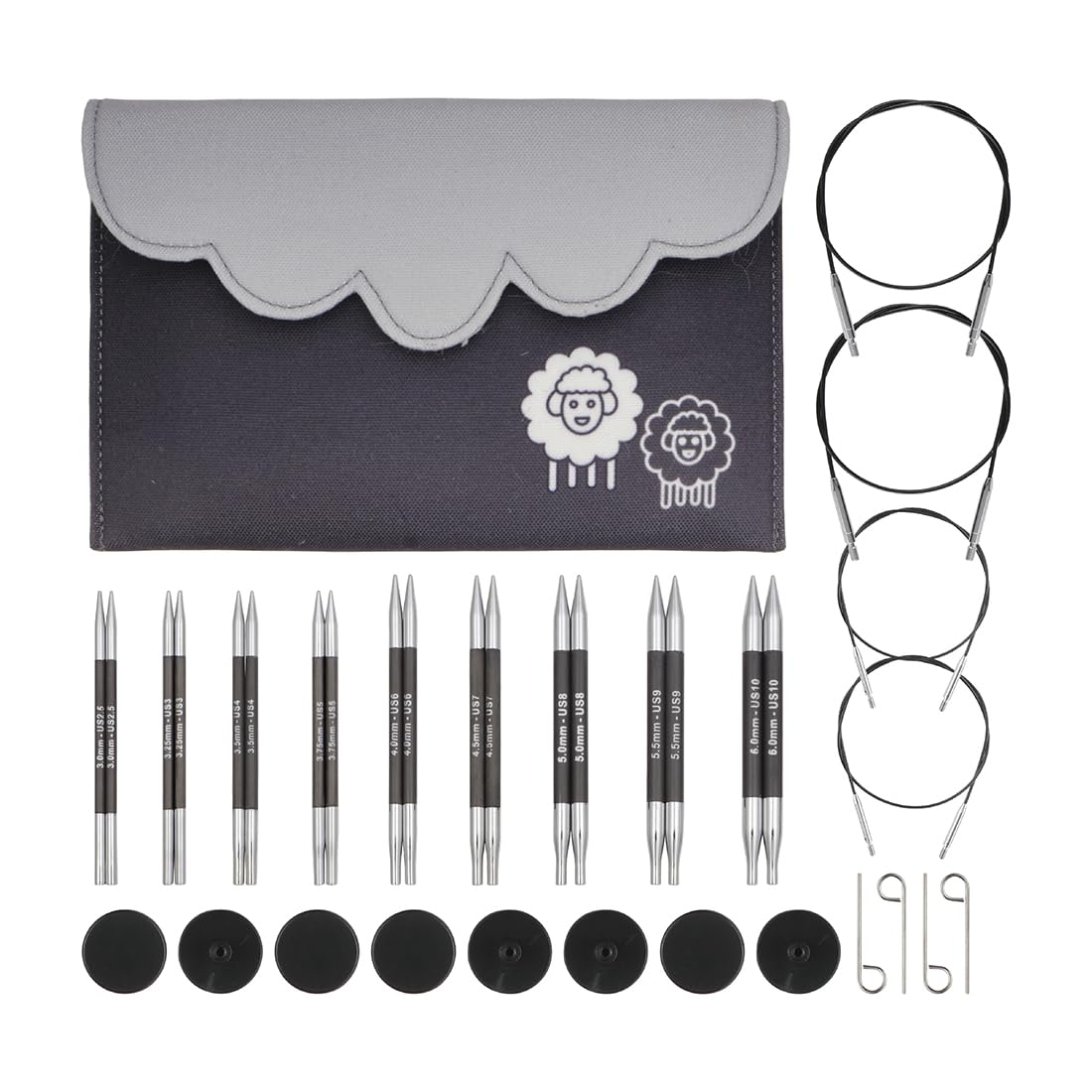 KnitPro Karbonz Kit de Agujas Intercambiables - Pares de Alfileres Circulares de 9x10 con Accesorios Karbonz Deluxe Set para Principiantes, Profesionales y Caja de Regalo