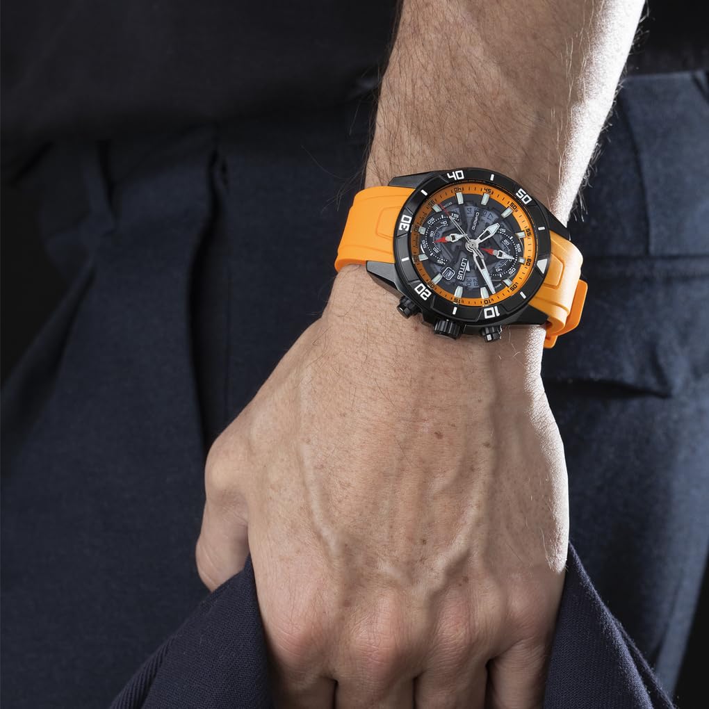 Lotus Reloj Hombre 18945/3 Vortex Caja de Acero Inoxidable 316l Negro Correa de Caucho Naranja