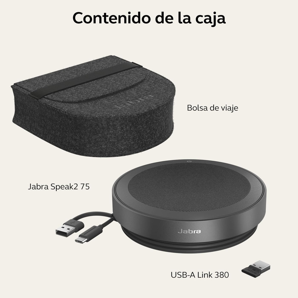 Jabra Speak2 75 Altavoz inalámbrico Bluetooth para Trabajo y música, 4 micrófonos con cancelación de Ruido, Altavoces de 65 mm, Nueva función de conexión, USB-A, Zoom y Google Meet, Gris Oscuro
