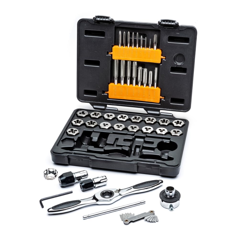 GearWrench 3885 Juego de Llaves de Machos y Terrajas de Trinquete SAE, 42 Piezas