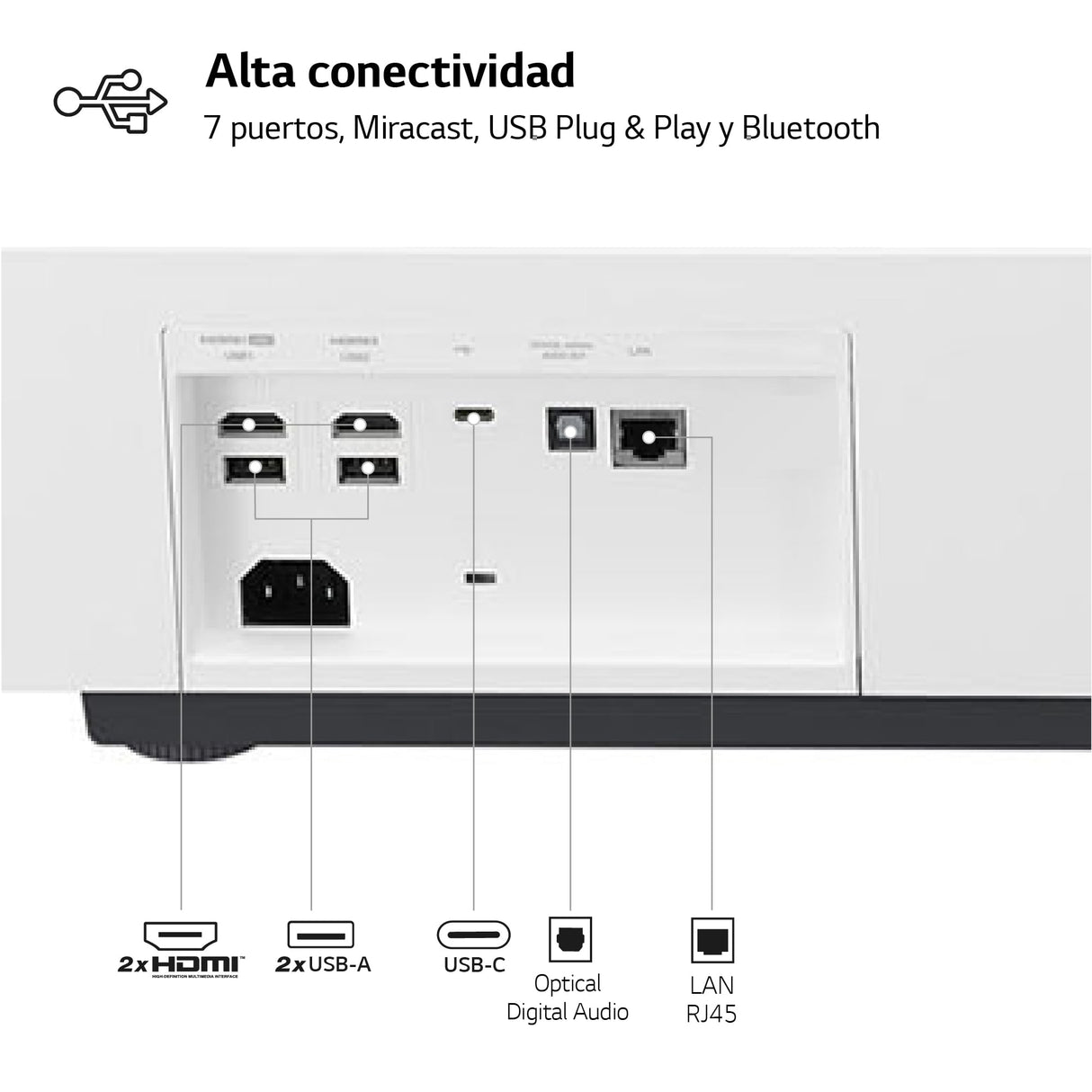LG HU85LS - Proyector 4K, CineBeam, SmartTV, webOS 4.5, hasta 120 Pulgadas, Fuente Láser 3 Canales, 2.700 lúmenes, 3840 x 2160px, Dolby Surround Audio, Blanco