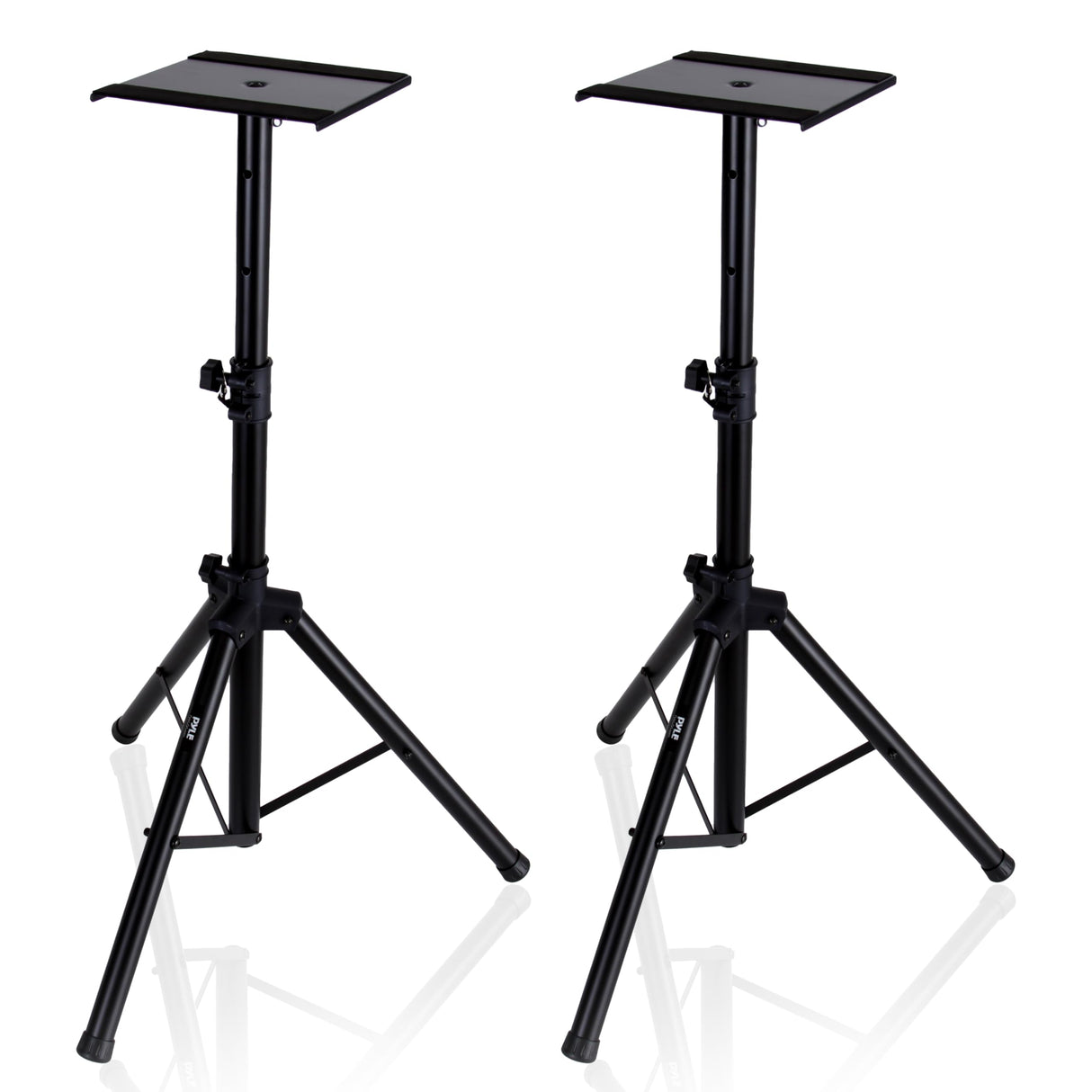 Pyle Soporte de Altavoz Monitor. Par de trípodes con Kit de Montaje. Ajustables en Altura de 86 a 134 cms. con Base de Metal Reforzado, Negro