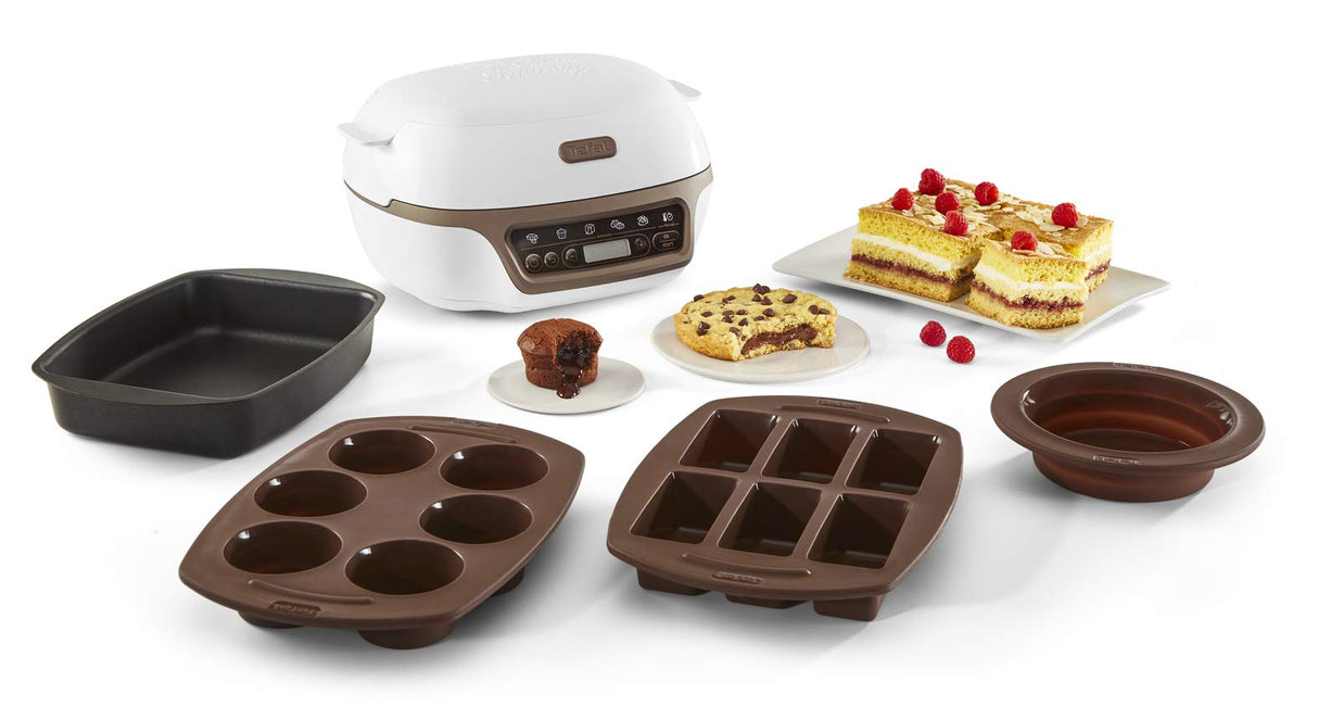 Tefal Cake Factory - Máquina inteligente para tartas, electrodoméstico de cocción, de pastelería, máquina de pan, magdalenas, con 4 moldes, 5 programas, compatible con moldes Crispybake KD802112