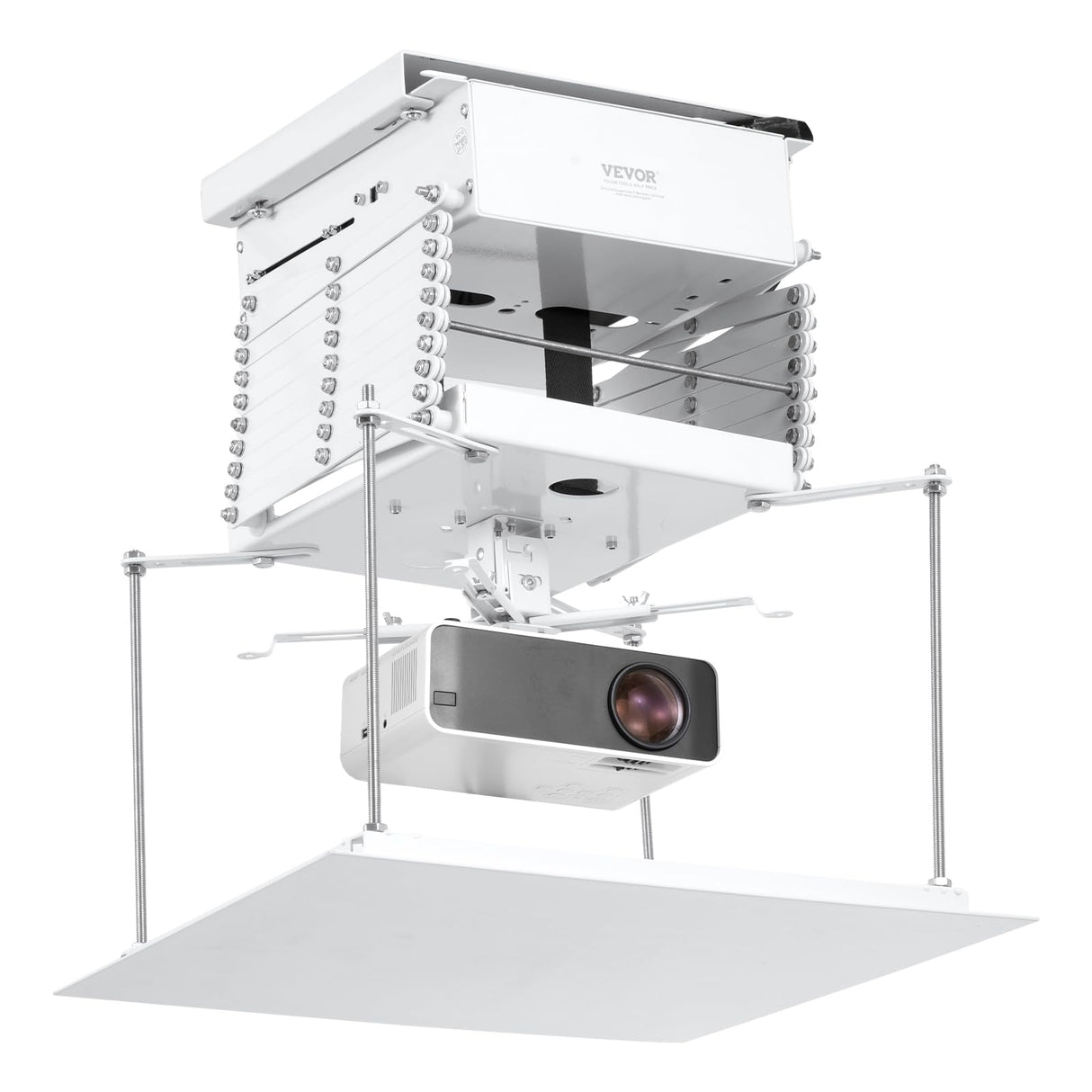 VEVOR Elevador de Proyector Motorizado Elevador de Proyector Eléctrico de Altura Ajustable de 1,5 m, Soporte de Techo para Proyector Oculto con Control Remoto y con Cable para Hogar, Oficina, Blanco
