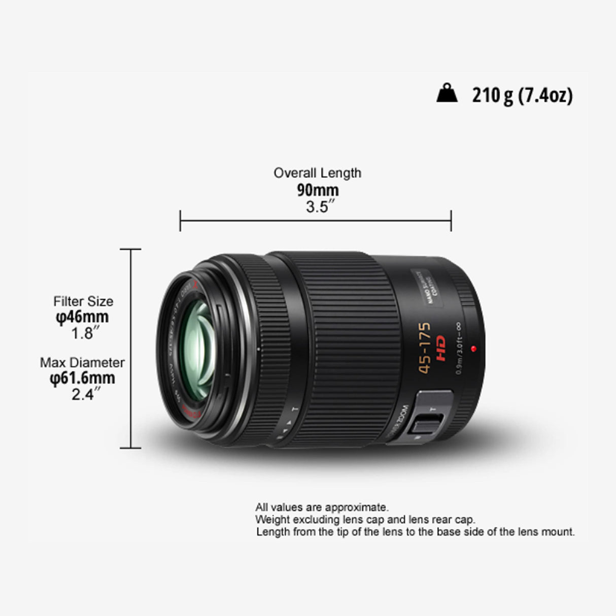 Panasonic LUMIX H-PS45175 - Objetivo Servo Zoom para cámaras de montura M4/3 (Focal 45-175 mm, F4-F5.6, tamaño filtro 46 mm, lentes asféricas, POWER O.I.S), negro