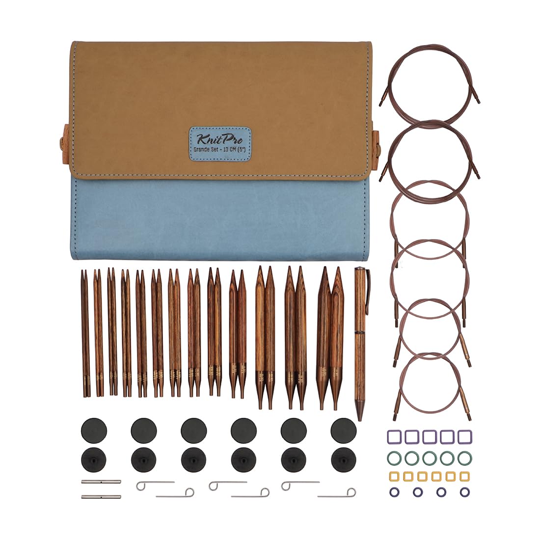 KnitPro Ginger Set de Agujas Intercambiables - Pares de Agujas Circulares de 13 x 13 cm con Accesorios Ginger Grande Set, para Principiantes, Profesionales y Caja de Regalo