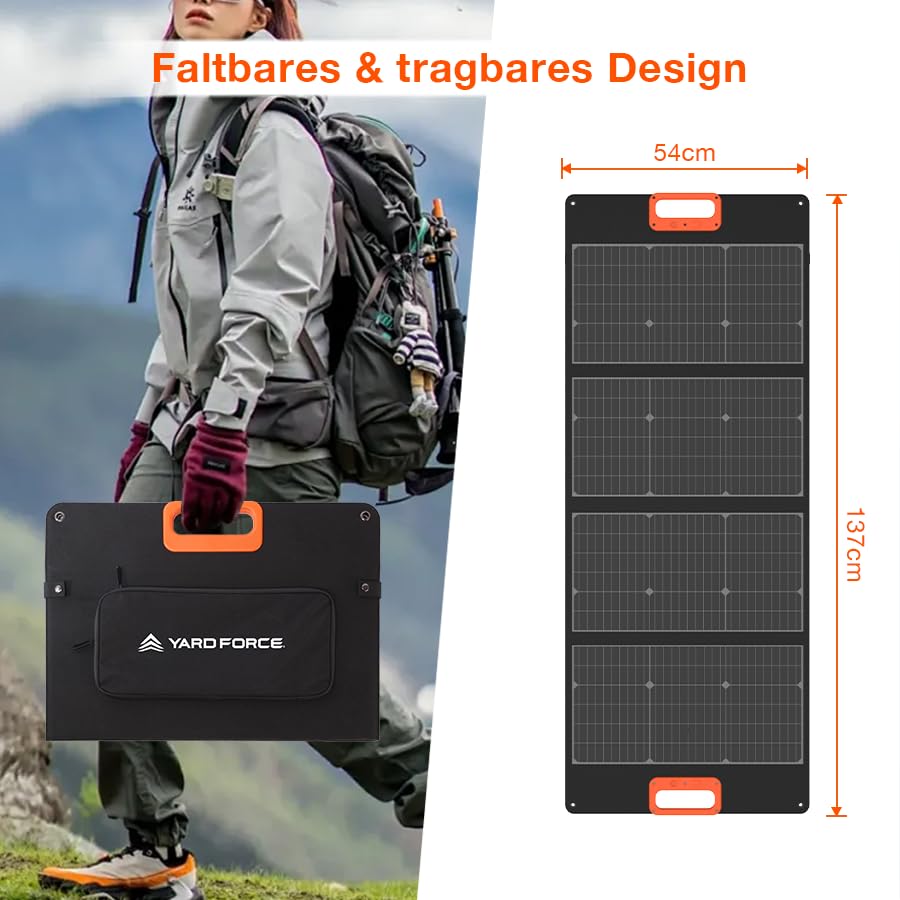 YARD FORCE Panel Solar portátil de 100 W LX SPP10 para generador Solar en casa, IP65 Resistente al Agua, Cargador Solar Plegable, Compatible con Yard Force Power Station para Camping al Aire Libre
