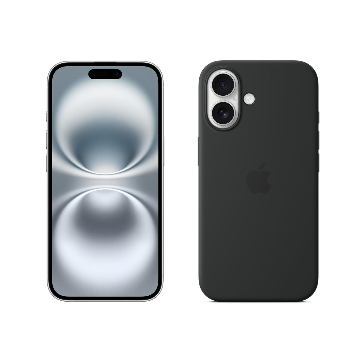 Apple iPhone 16 (256 GB) - Blanco + Funda de Silicona con MagSafe - Negro