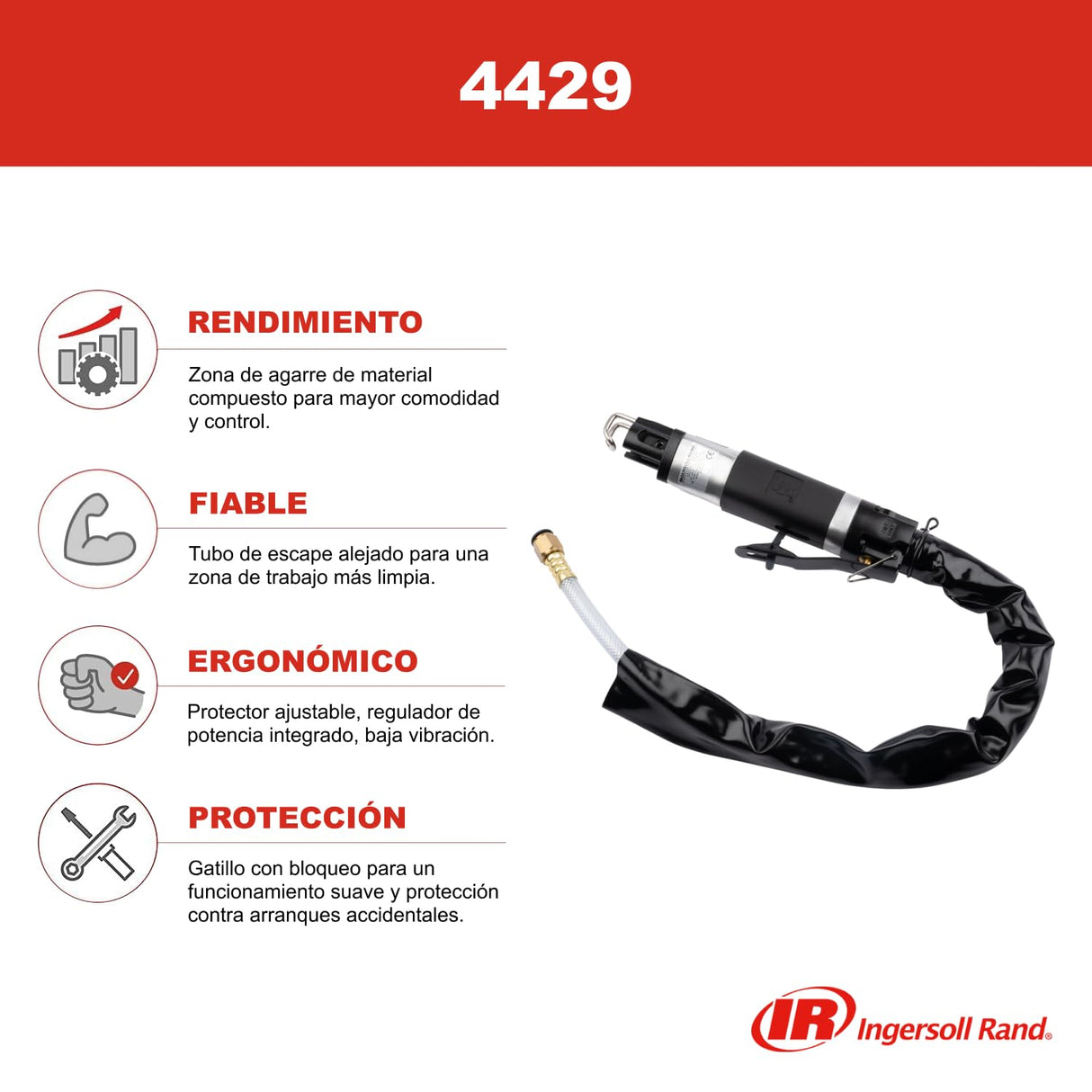 Ingersoll Rand 4429, Sierra de Sable Neumática de Alta Resistencia - Baja Vibración, Empuñadura de Compuesto y Protector Ajustable