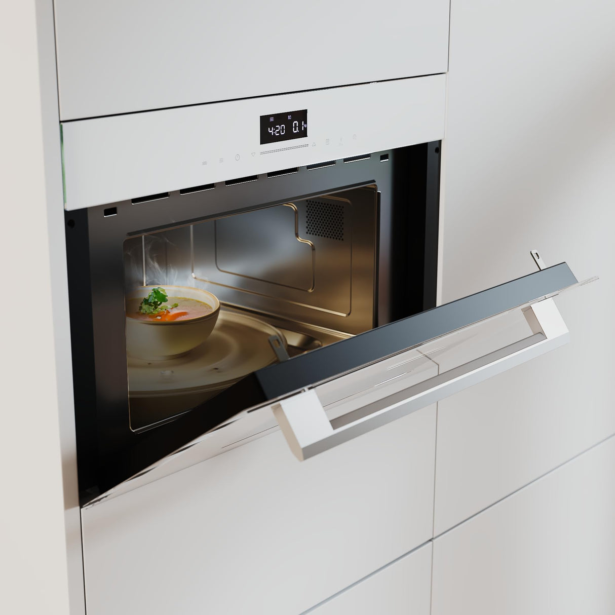 Cecotec Microondas Integrable 60cm Bolero Hexa MW703800 Glass White. 1450W, 34L de Capacidad, Función microondas, Modo Grill, Defrost, Auto Menú, Speed cooking, Electronic Timer
