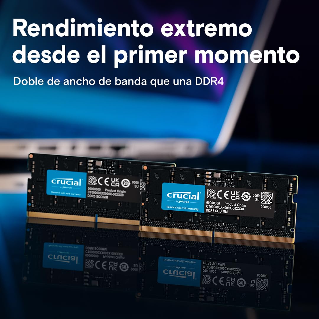 Crucial RAM DDR5 128GB Kit (2x64GB) 5600MHz SODIMM CL46, Memoria para Ordenador Portátil/Laptop, Mini PC, Memoria de Alto Rendimiento - CT2K64G56C46S5