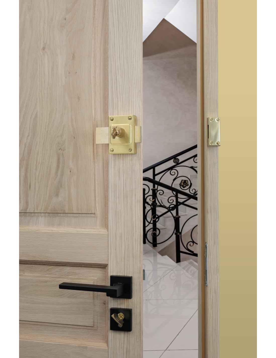 FTH - Cerradura de puerta FTH C60 doble entrada, cilindro de 40 mm, maletero y cerrojo latón, 3 llaves dentadas