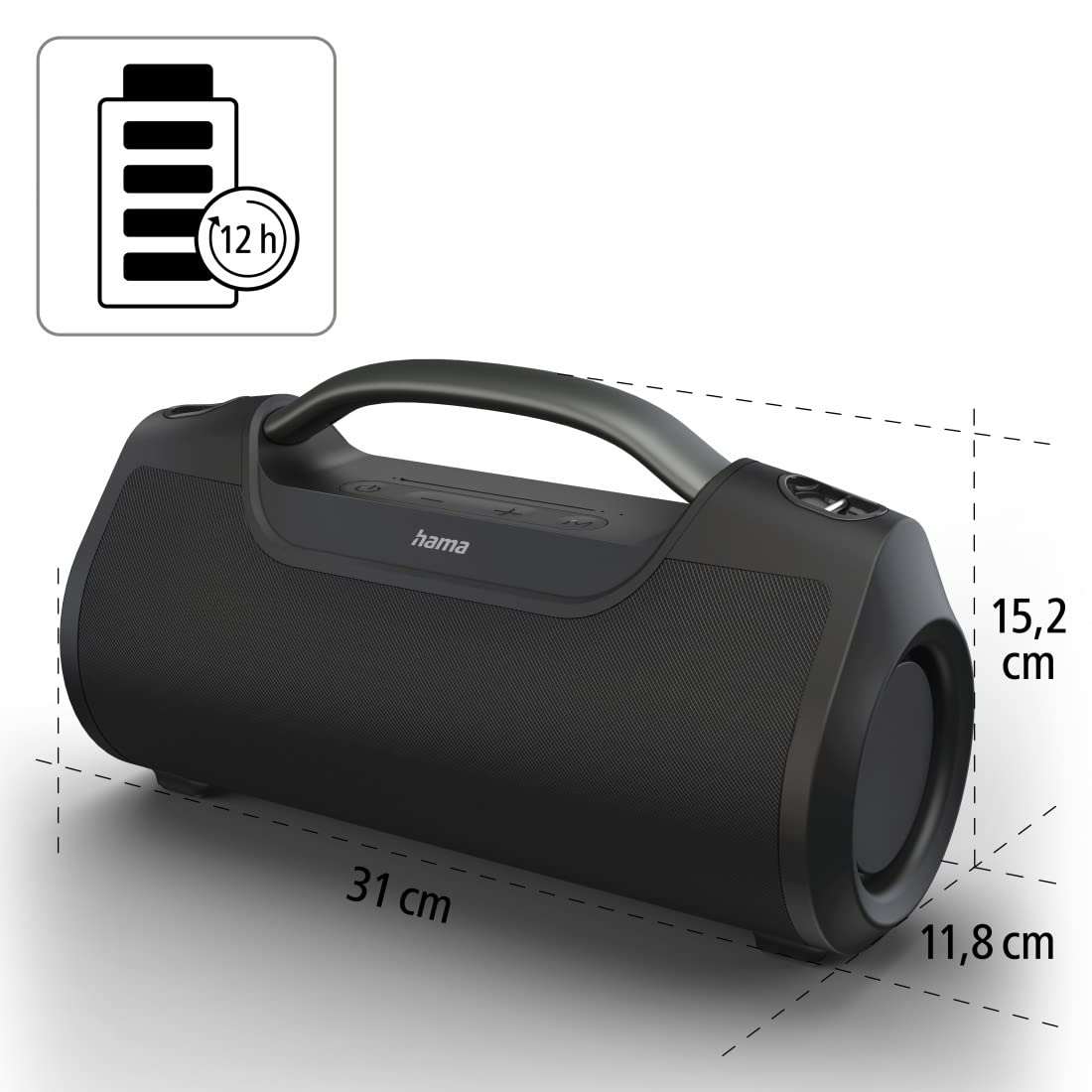 Hama | Altavoz portátil Bluetooth con Sonido Potente 60 W, Resistente al Agua IPX6, batería 12 h, Bluetooth, AUX y USB‑C