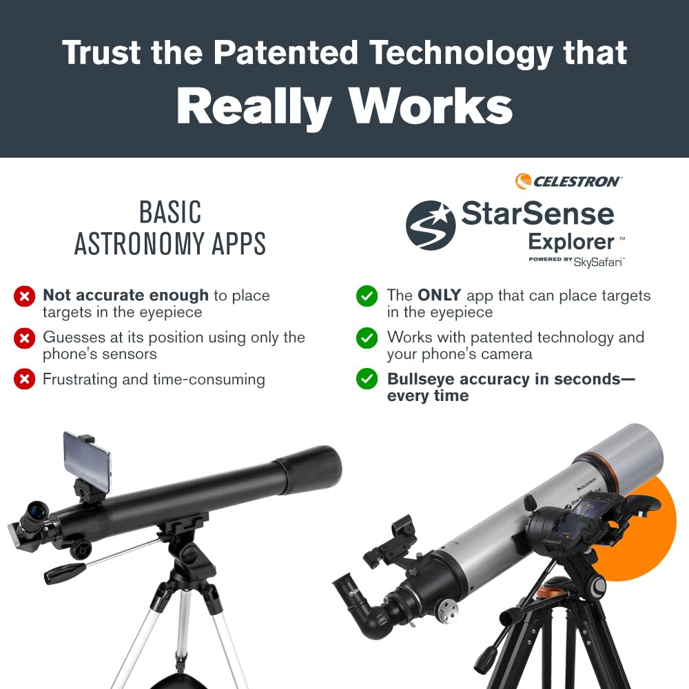 Celestron 22460 StarSense Explorer DX 102AZ Telescopio para Smartphone con aplicación, Compatible con iPhone/Android, Gris