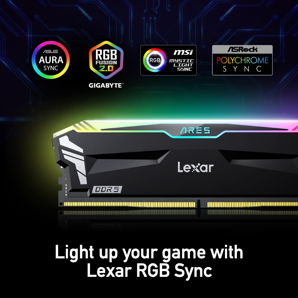 Lexar Memoria de Escritorio Ares RGB DDR5 RAM 6800MT/s CL34 de 32 GB (2 x 16 GB) - Compatible con Intel XMP 3.0 y AMD Expo, Color Negro (LD5U16G68C34LA-RGD)