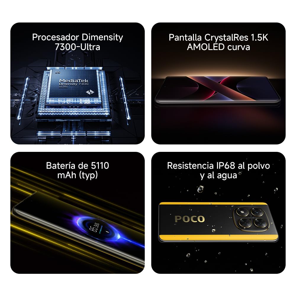 XIAOMI POCO X7 - Smartphone de 8+256GB, Pantalla CrystalRes 1.5K AMOLED Curva, MediaTek Dimensity 7300-Ultra, Cámara de 50 MP, Carga Turbo de 45W, Cargador no Incluido, Plata (Versión ES)