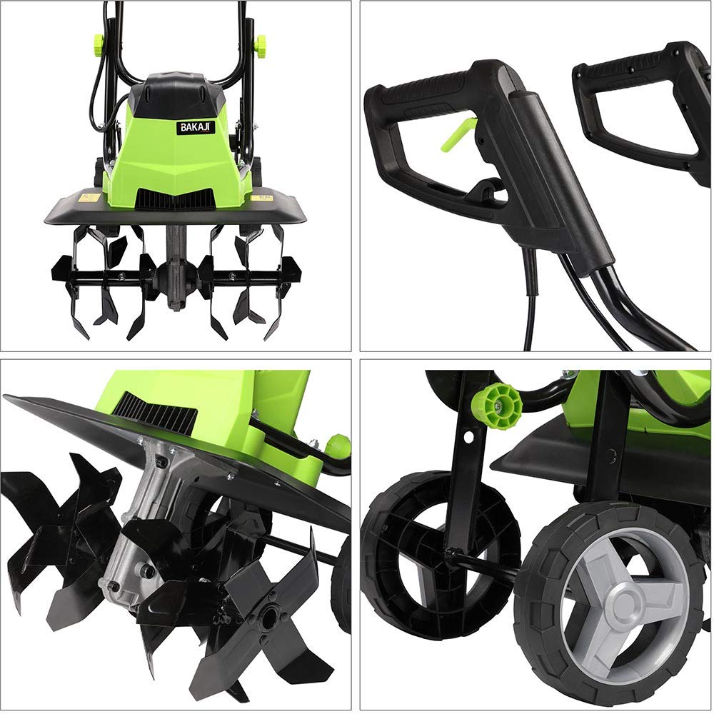 Bakaji Motoazada para huerto eléctrico Potencia 750W Zappadora de Motor eléctrico 4 Cuchillas de 20cm Ancho de Trabajo 32 cm Velocidad 380 RPM con Mango ergonómico para Cultivos de jardín