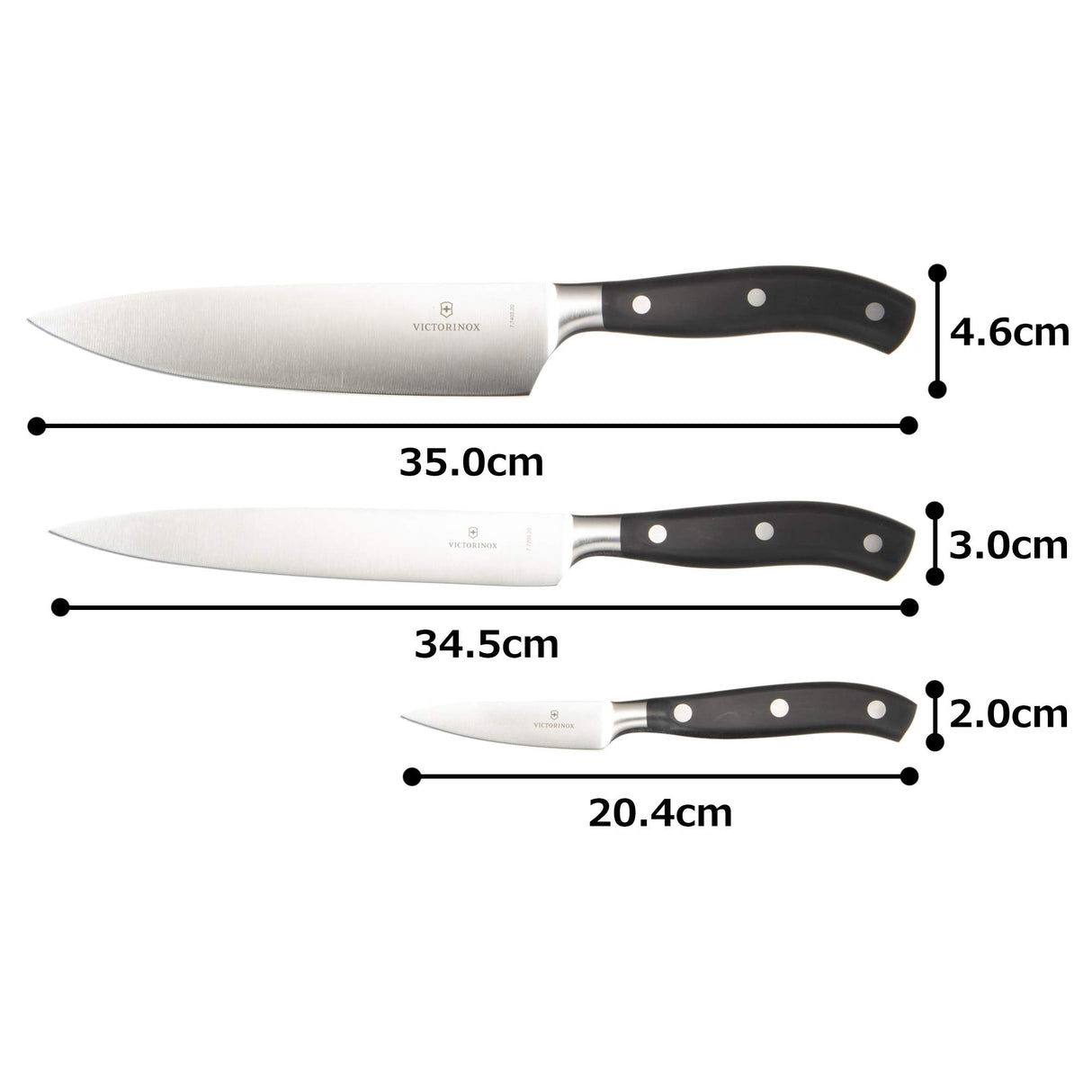 Victorinox Grand Maître, set de cocina profesional, 3 piezas, afilado recto, extra afilado, mango de plástico robusto, negro