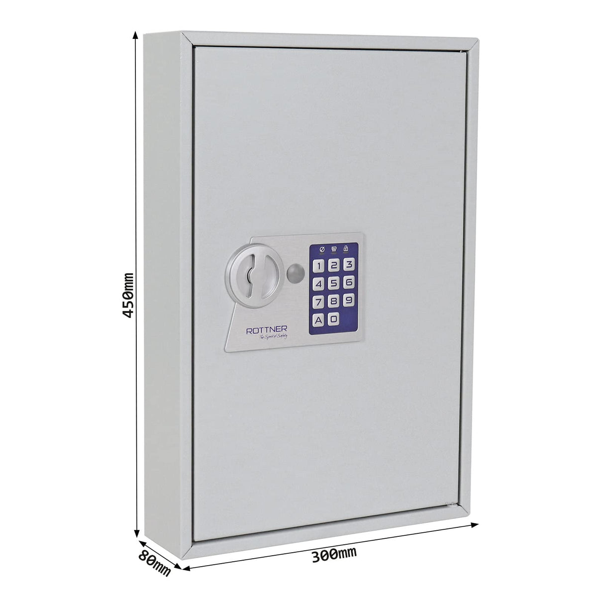 Caja fuerte para 64 llaves S64 EL de Rottner, Color gris claro, Fabricada en chapa metálica resistente, Cerradura electrónica, Teclado plano con luces LED, Tornillos de fijación incluidos